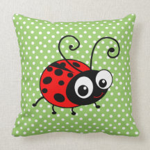 Cute Ladybug Polka Dots Green & Red Cushion Throw Pillows