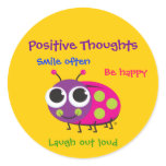 Cute Ladybug "Positive Thoughts" Round Stickers