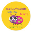 Cute Ladybug "Positive Thoughts" Round Stickers