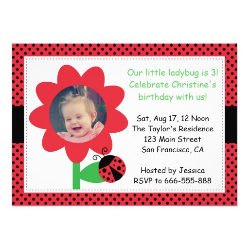 Cute Ladybug turns 3, 3rd birthday, polka dots Custom Announcements
