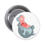 Cute Laughing Cartoon Hippo Button Badge