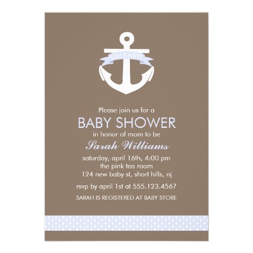 Cute Lavender Anchor Nautical Theme Baby Shower Personalized Announcement