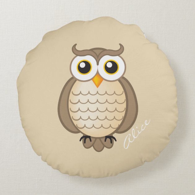 Cute Light Brown Owl Round Pillow