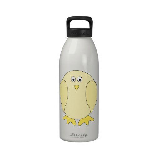 Cute Light Yellow Bird. Cartoon Chick. Water Bottles