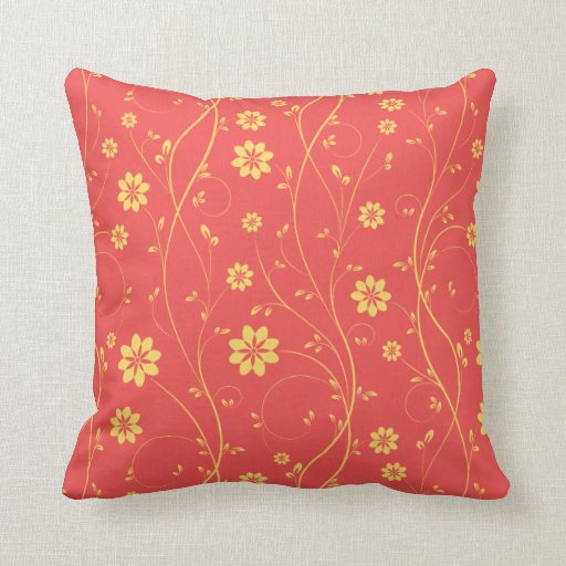 Cute Light Yellow & Coral Delicate Floral Pattern Throw Pillows Zazzle