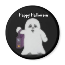 Cute Lil Ghost Magnet Black Background by HolidayFun Cute Lil Ghost Magnet Black Background