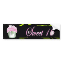 cute Lime Green Cupcake Sweet 16 Bumper Stickers