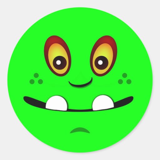 Cute Lime Green Monster Face w/ an Underbite Classic Round Sticker Zazzle