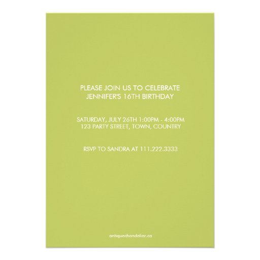 CUTE LIME HEART SWEET SIXTEEN INVITATION