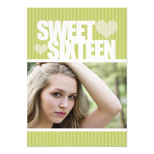 CUTE LIME HEART SWEET SIXTEEN INVITATION (front side)