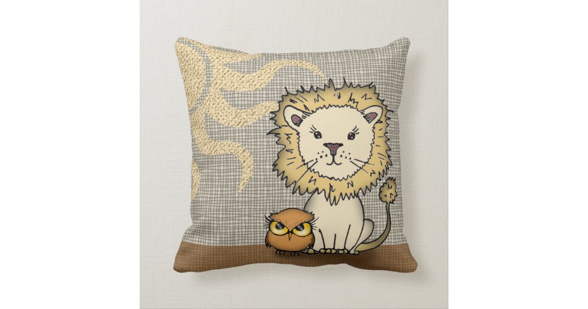 Cute Lion and Owl Throw Pillow for Boy or Girl Zazzle