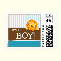 Cute Lion Baby Announcement Stamp (aqua) stamps