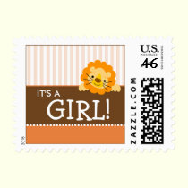 Cute Lion Baby Announcement Stamp (orange) stamps