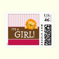 Cute Lion Baby Announcement Stamp (pink) stamps