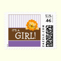 Cute Lion Baby Announcement Stamp (purple) stamps
