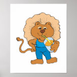 cute lion drinking orange juice posters