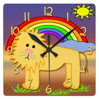 Cute Lion Kid&#39;s Square Wall Clock
