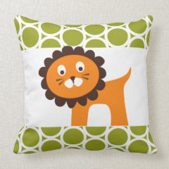 Cute Lion on Green Pattern Gifts for Kids Throw Pillows