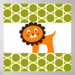 Cute Lion on Green Pattern Gifts for Kids Posters