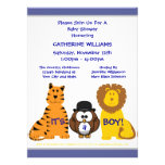 Cute Lion Tiger Pengiun Blue Boy Baby Shower invitations