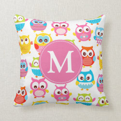 Cute Litte Owls Monogrammed Throw Pillows