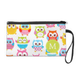 Cute Litte Owls Monogrammed Wristlet Purses