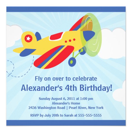 Cute Little Airplane Birthday Party Invitation