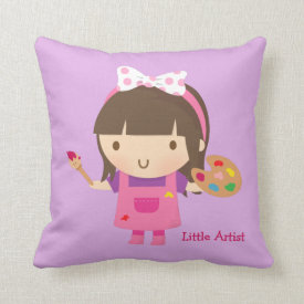 Cute Little Artist Painter Girls Room Decor Throw Pillow
