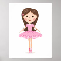 Cute little ballerina cartoon girl in pink tutu print