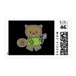 cute little beaver with ax postage
