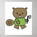 cute little beaver with ax print