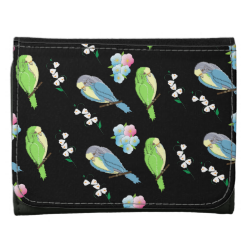 Cute Little Birds and floral Print Leather Trifold Wallets