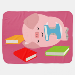 Cute Little Book Lover (Cartoon Pig) Baby Blanket
