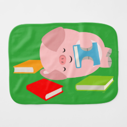 Cute Little Book Lover (Cartoon Pig) Burp Cloth