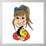 cute little bowling girl kid graphic poster
