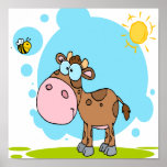 cute little cow and bumble bee in the sun posters
