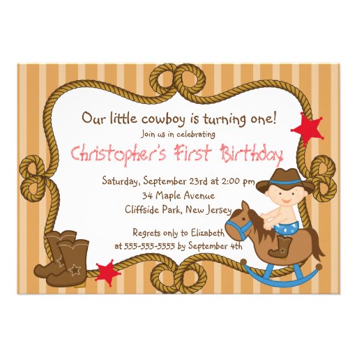 Cute Little Cowboy Birthday Party Invitations (front side)