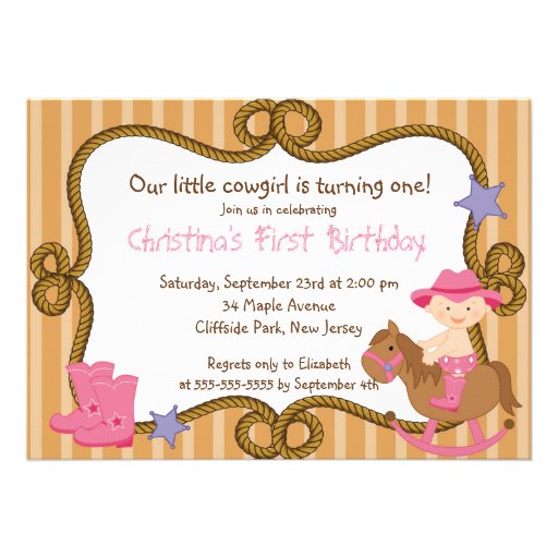 Cute Little Cowgirl Birthday Party Invitations