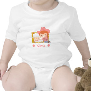 Cute Little Cowgirl with Lamb For Baby Girls Baby Bodysuits