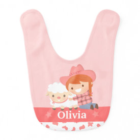 Cute Little Cowgirl with Lamb For Baby Girls Baby Bib