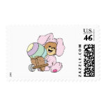 cute little easter bunny bear with giant easter eg postage stamp