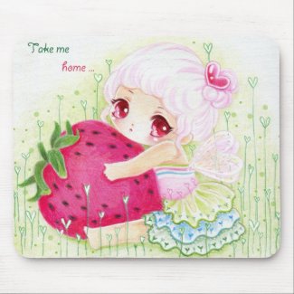 Cute little fairy/girl with strawberry mouse pad mousepad
