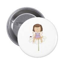 Cute Little Flower Fairy Girl Button