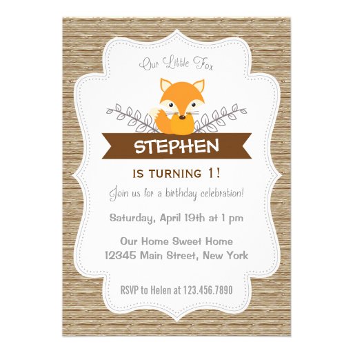Cute Little Fox Birthday Invitation Woodland Personalized Invites