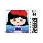 Cute Little French Girl Cartoon postage stamps