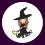 Cute Little Girl Child Witch Round Stickers