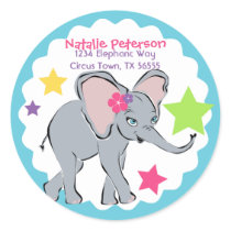 Cute Little Girl Elephant Star Address Label stickers