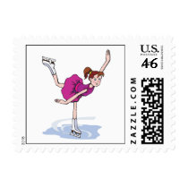 cute little girl figure skater spinning stamp