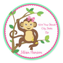 Cute Little Girl Monkey Address Label stickers