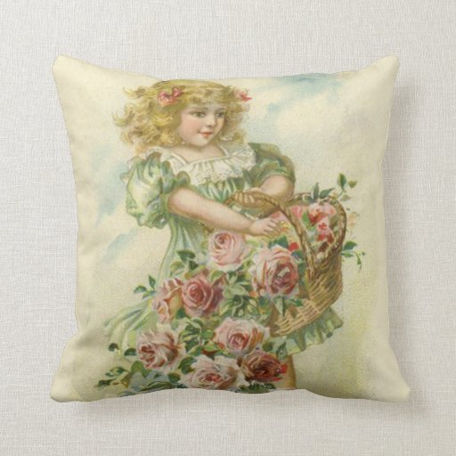 Cute Little Girl Pink Roses Pillow Zazzle